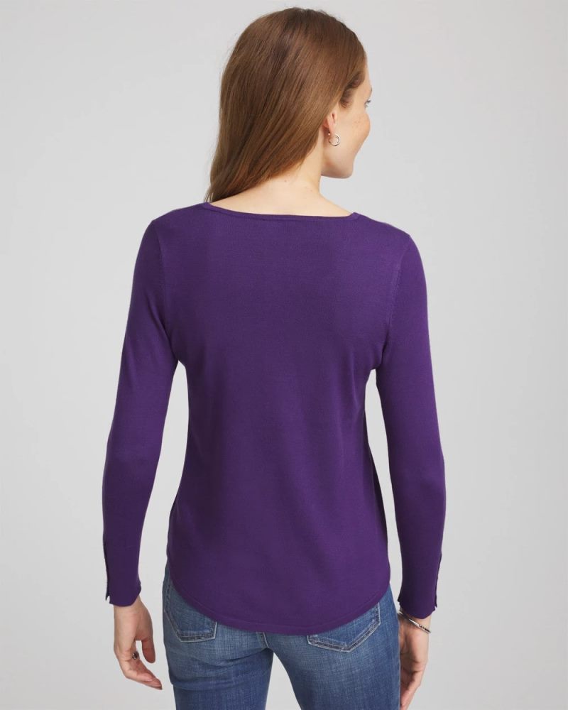 Chicos Ella V-Neck Pullover Sweater - PURPLE ELIXIR