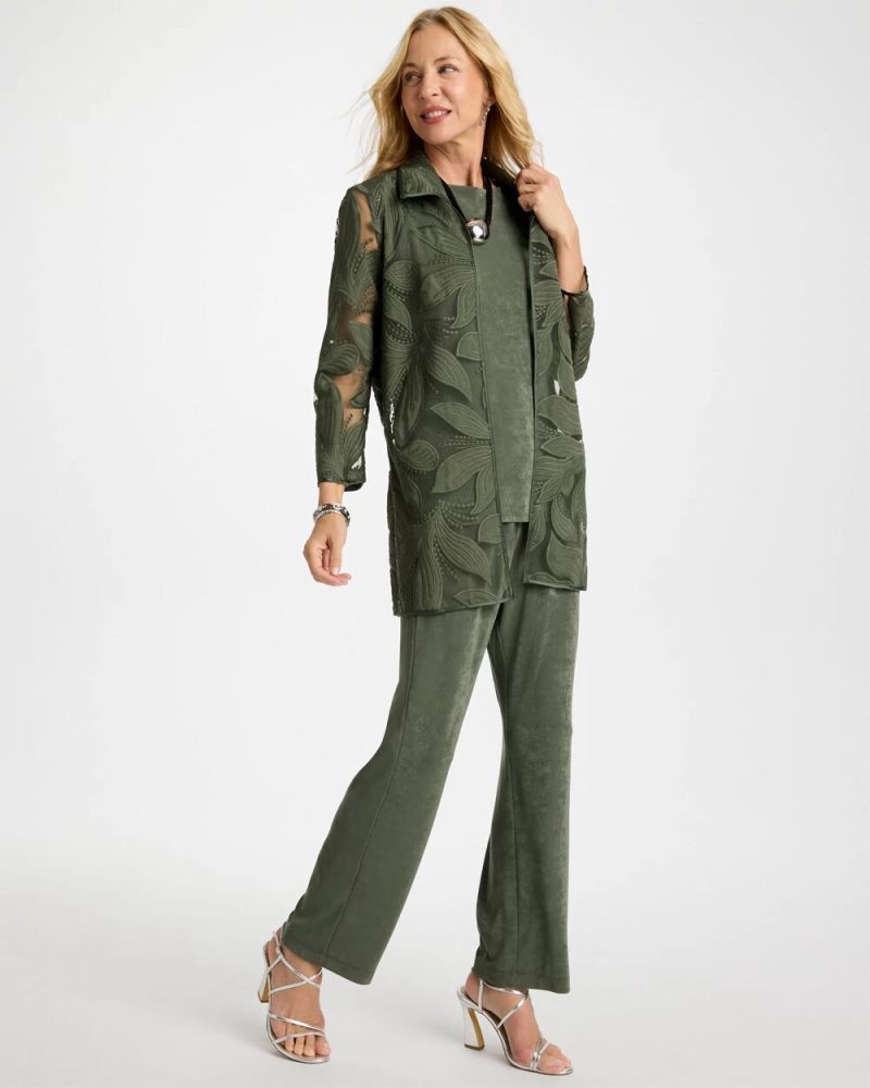 Chicos Travelers™ Collection Applique Embroidered Jacket - KELP FOREST