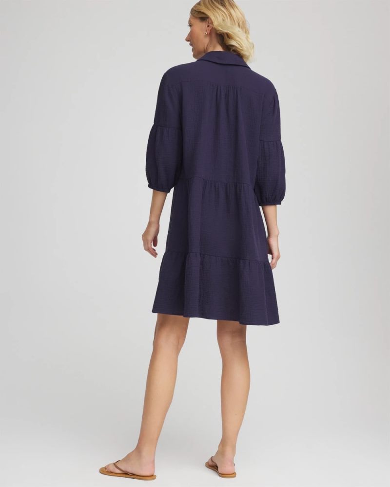 Chicos Woven Tiered Swim Cover-Up Dress - PASSPORT BLUE