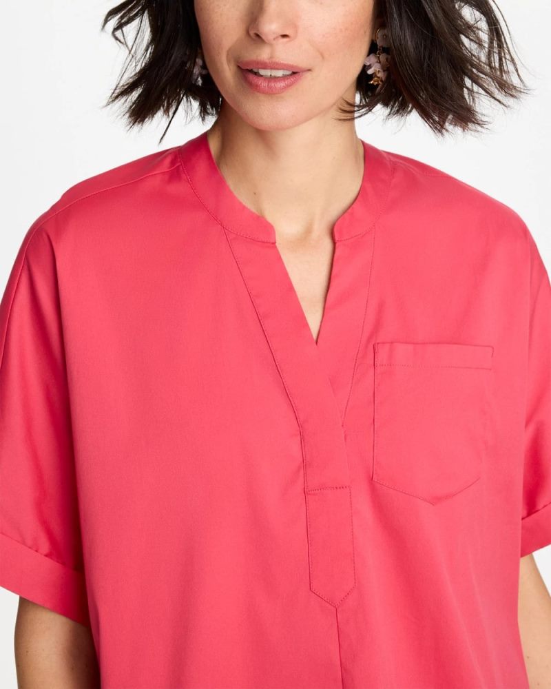Chicos Poplin Popover Dolman Top - HOT HONEYSUCKLE