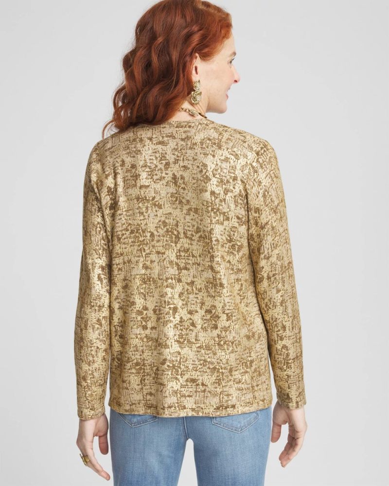 Chicos Foil Print Long-sleeve Cardigan - NEUTRAL