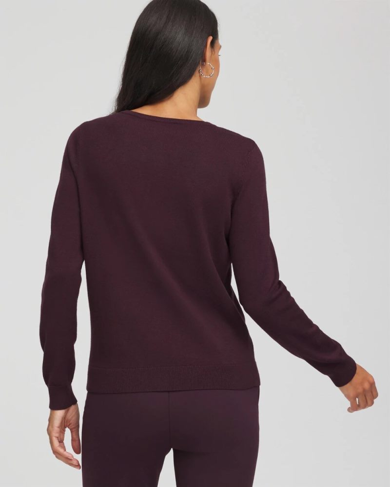 Chicos Embellished Crewneck Cardigan - NIGHT BLOOM