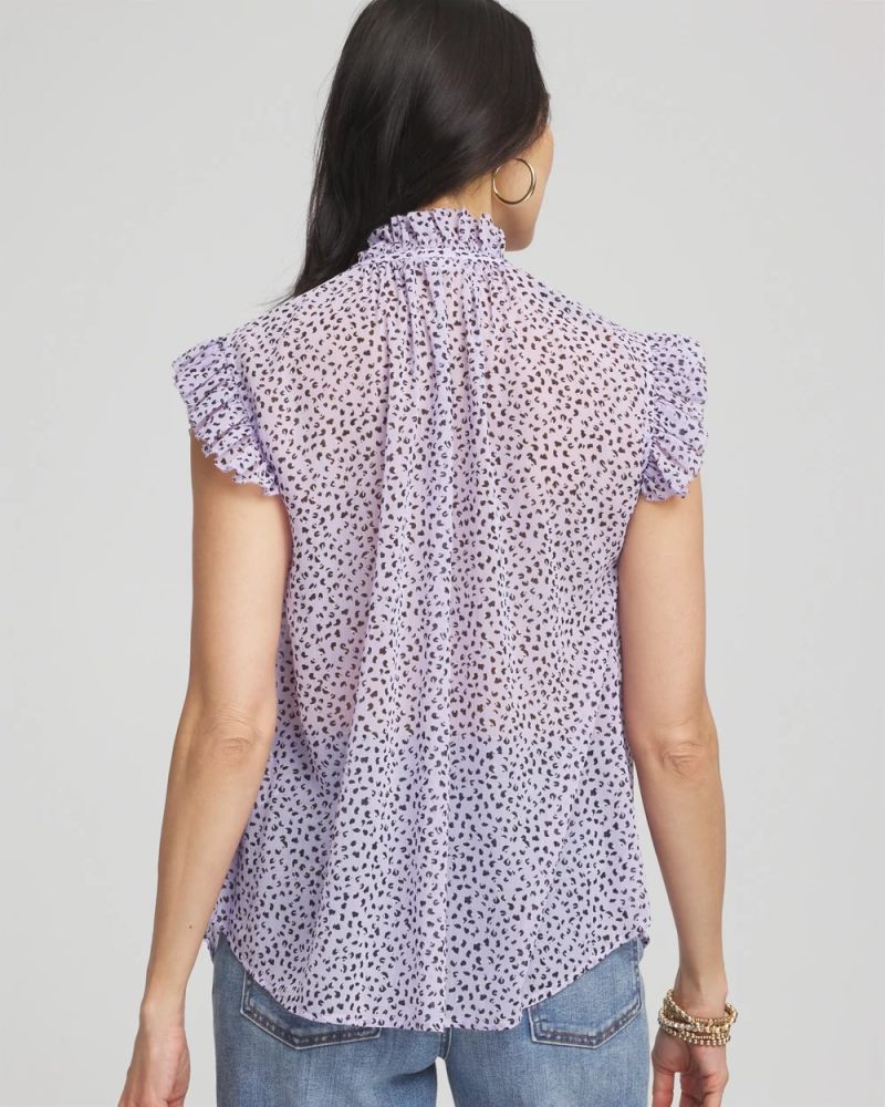 Chicos Cheetah Print Ruffle-Collar Blouse - VIOLET AURA