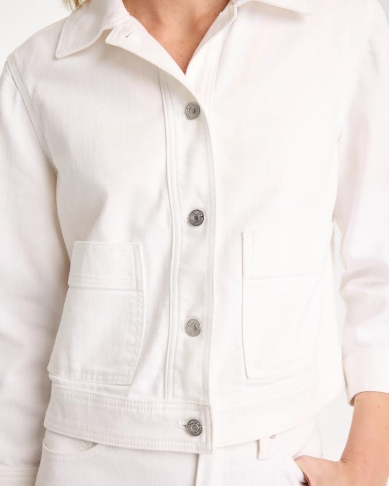Chicos Cropped Denim Trucker Jacket - ALABASTER