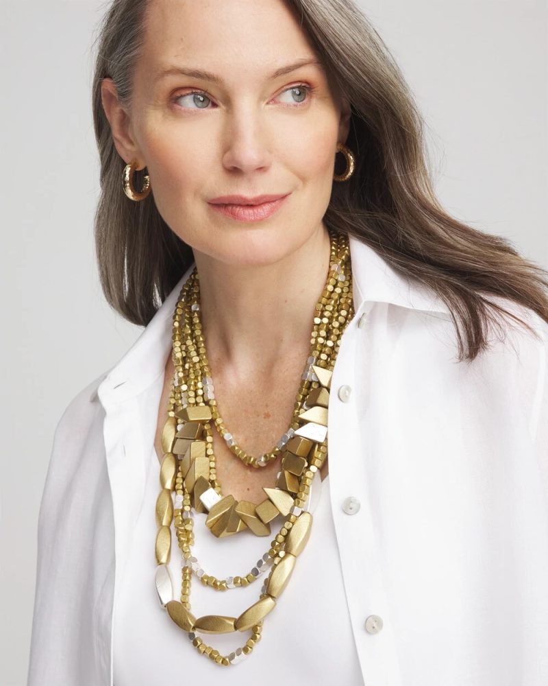 Chicos Wood-Beaded Bib Necklace - NEUTRAL