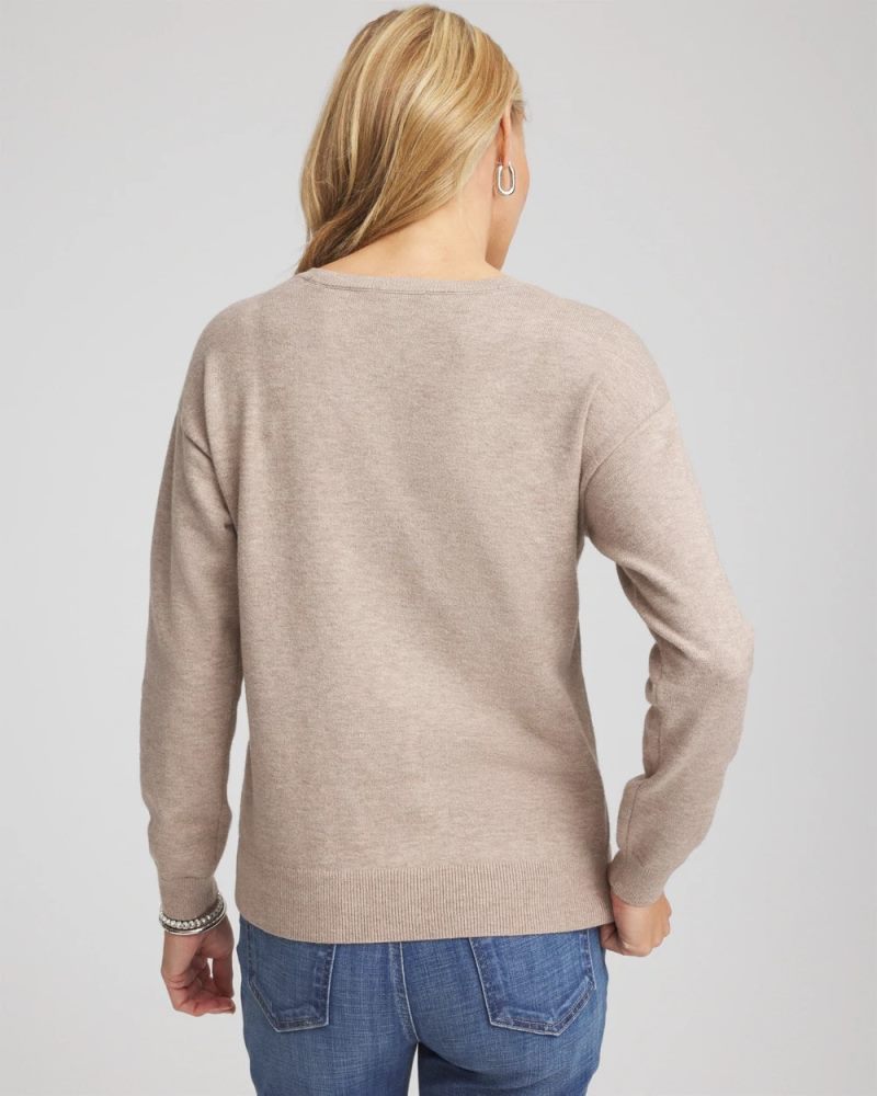Chicos Floral Sequined Pullover - SMOKEY TAUPE
