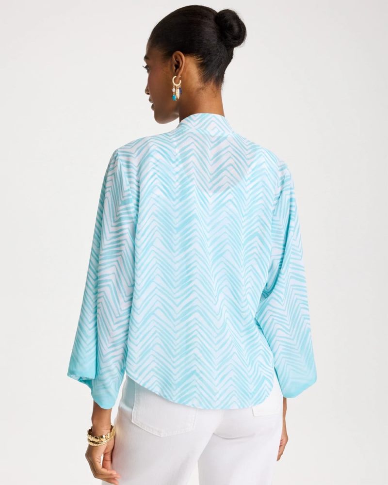 Chicos Georgette Tie-Front Chevron Kimono - BONDI BLUE