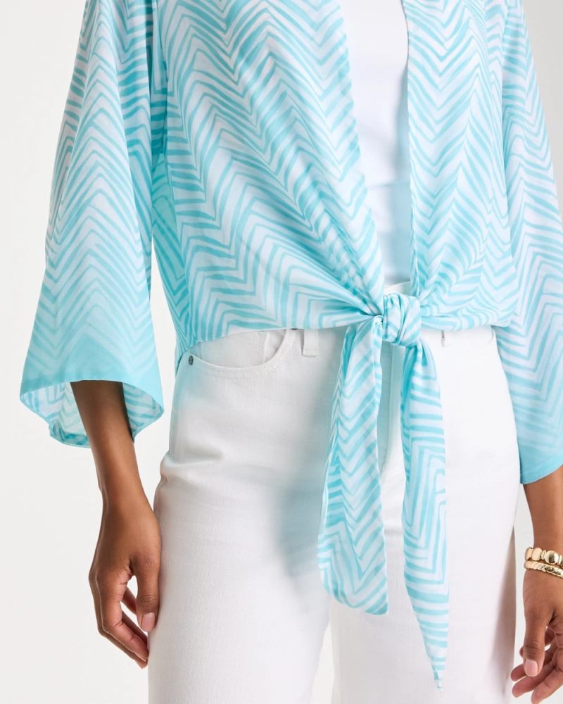 Chicos Georgette Tie-Front Chevron Kimono - BONDI BLUE