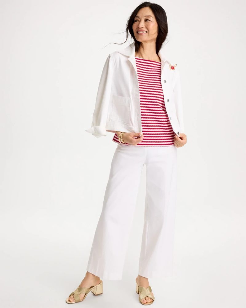 Chicos Cotton Striped Button Tee - CHERRY LUSH