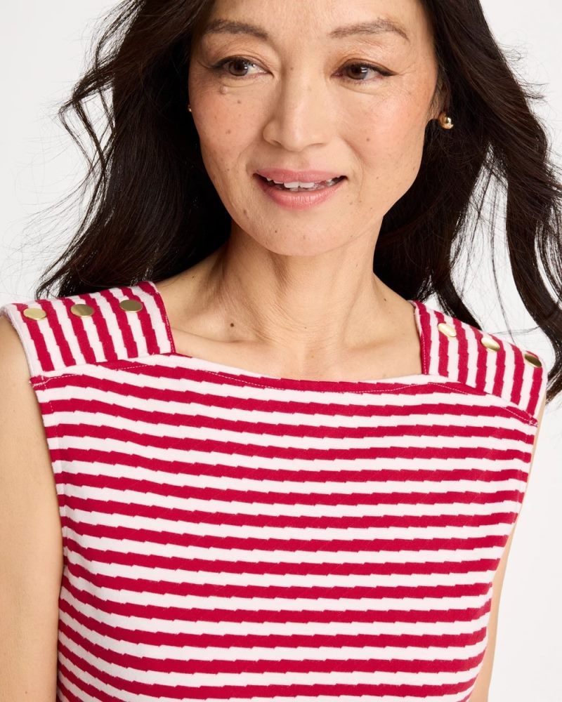 Chicos Cotton Striped Button Tee - CHERRY LUSH