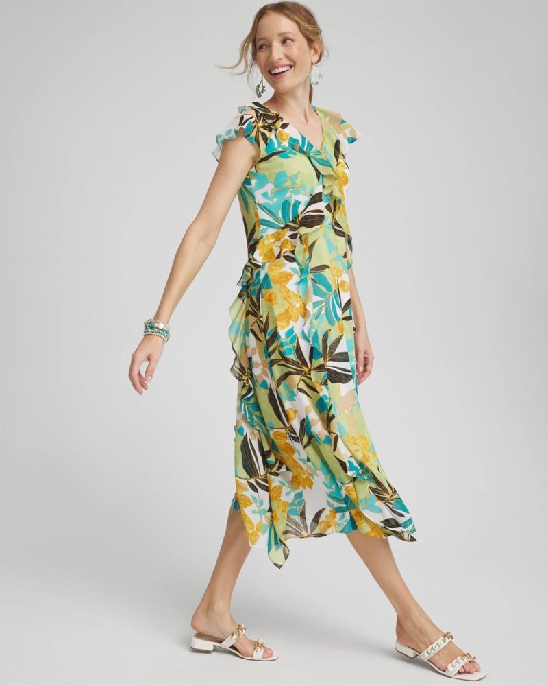 Chicos Chiffon Floral Faux Wrap Dress - ALABASTER