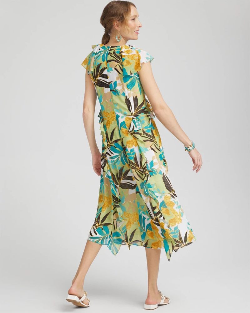 Chicos Chiffon Floral Faux Wrap Dress - ALABASTER