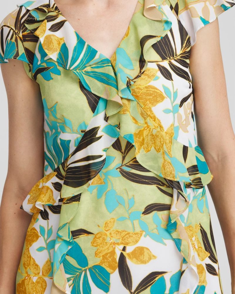Chicos Chiffon Floral Faux Wrap Dress - ALABASTER