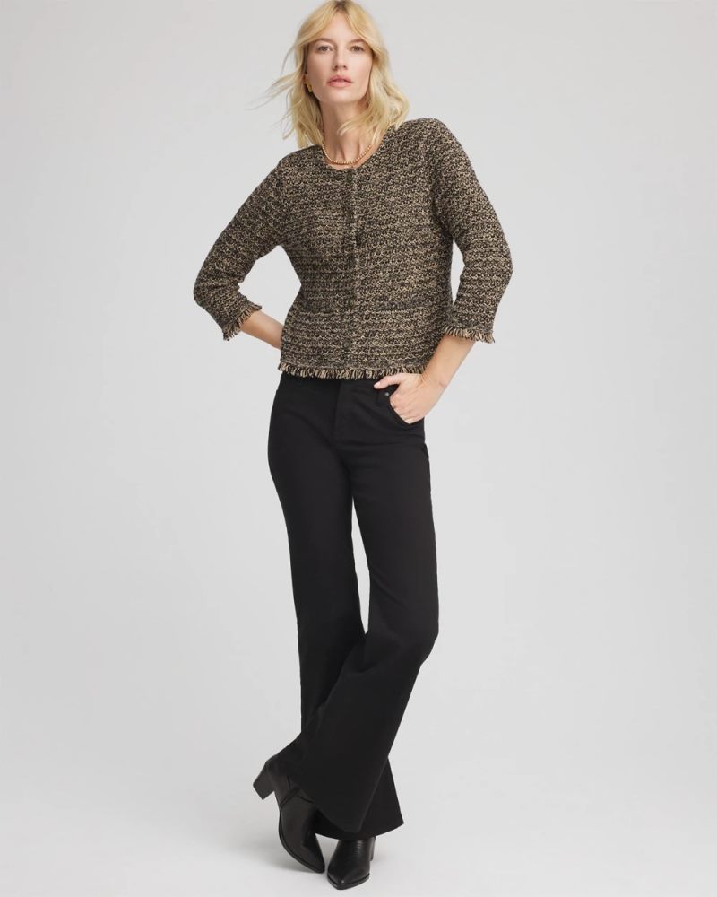 Chicos Tweed Cropped Jacket - BLACK