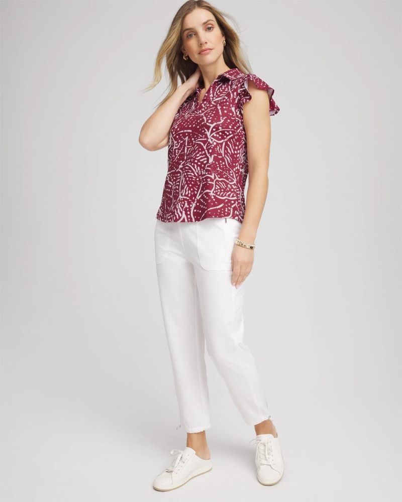Chicos Zenergy® UPF Printed Polo Top - RUSSET RED