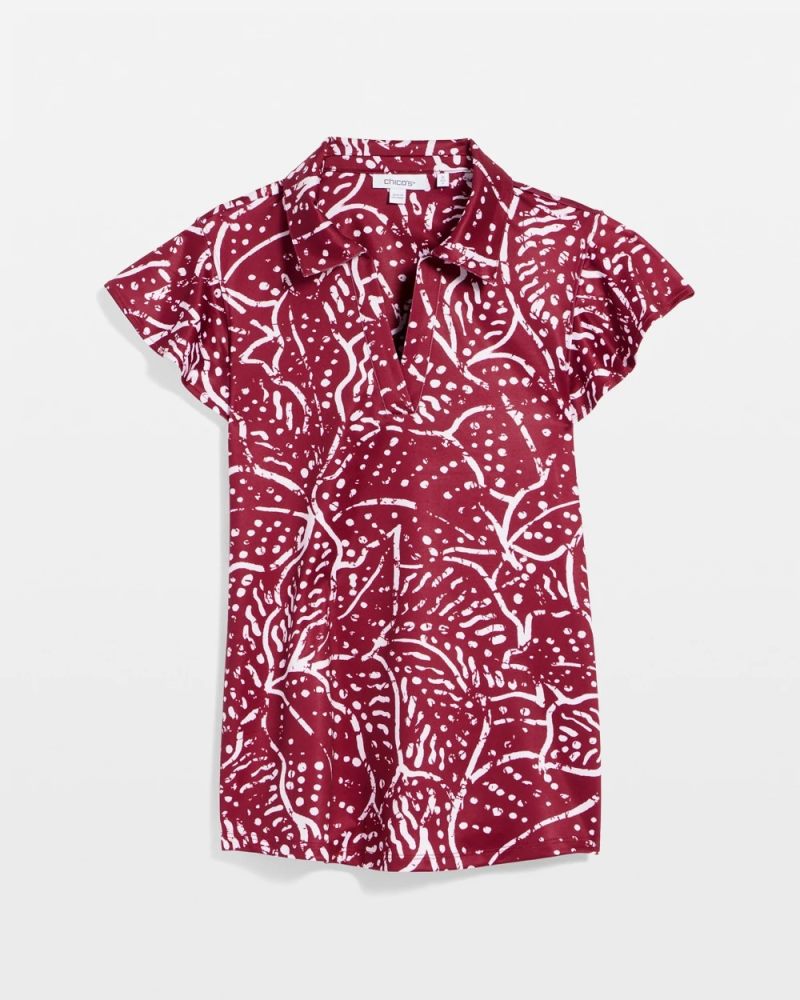 Chicos Zenergy® UPF Printed Polo Top - RUSSET RED
