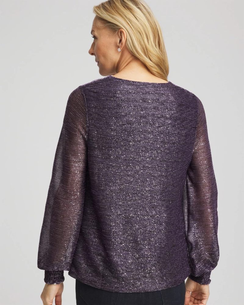 Chicos Foiled Bodre Top - PURPLE ELIXIR
