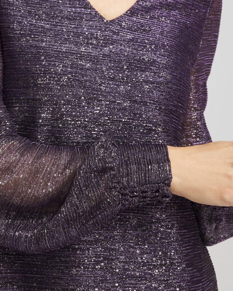 Chicos Foiled Bodre Top - PURPLE ELIXIR