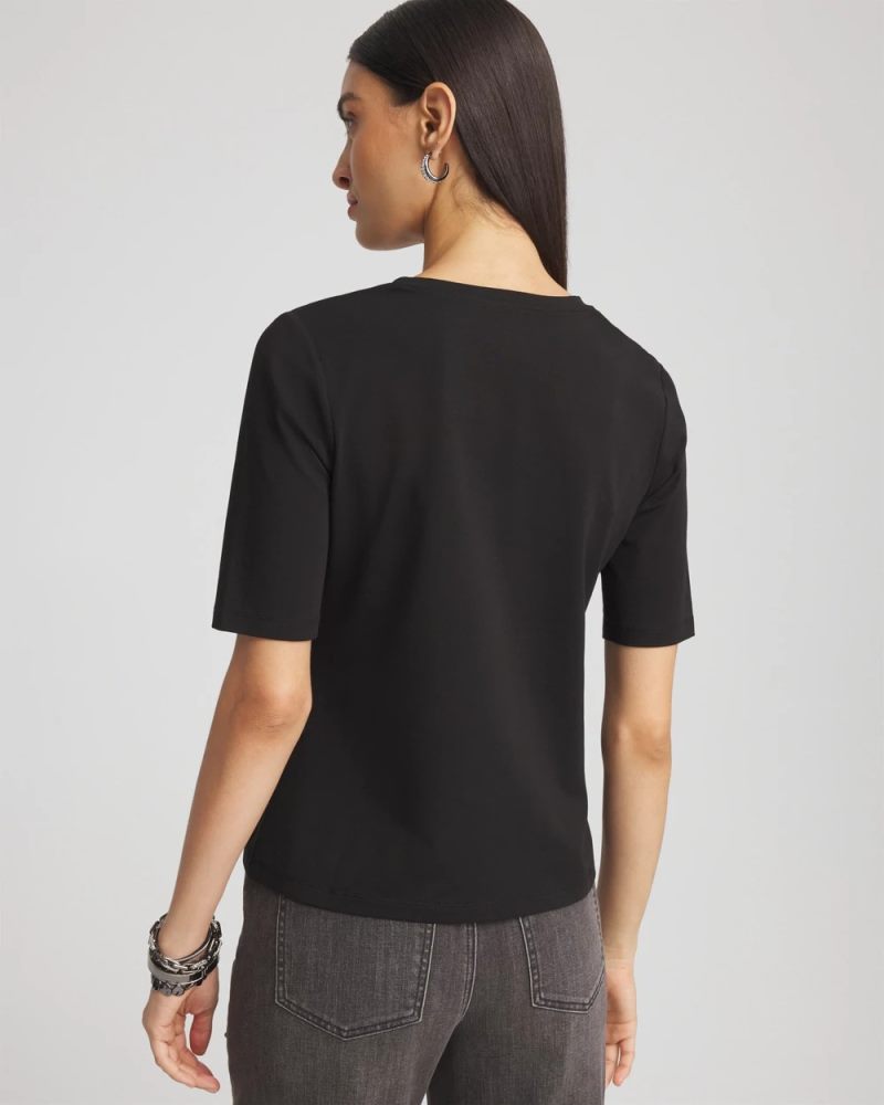 Chicos Perfect Elbow Sleeve Tee - BLACK
