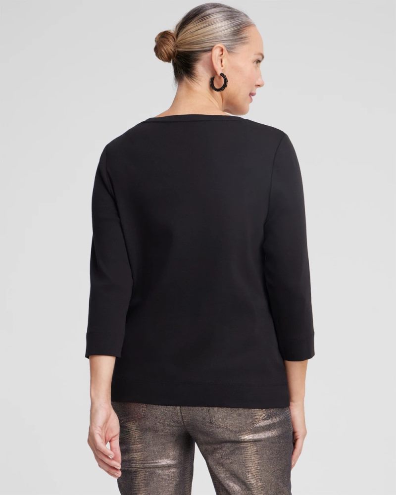 Chicos 3/4 Sleeve V-Neck Tee - BLACK