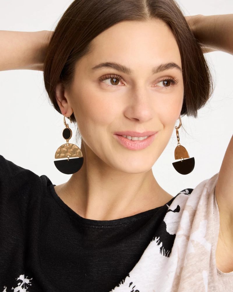 Chicos Wood Rounded Drop Earrings - BLACK/GOLD