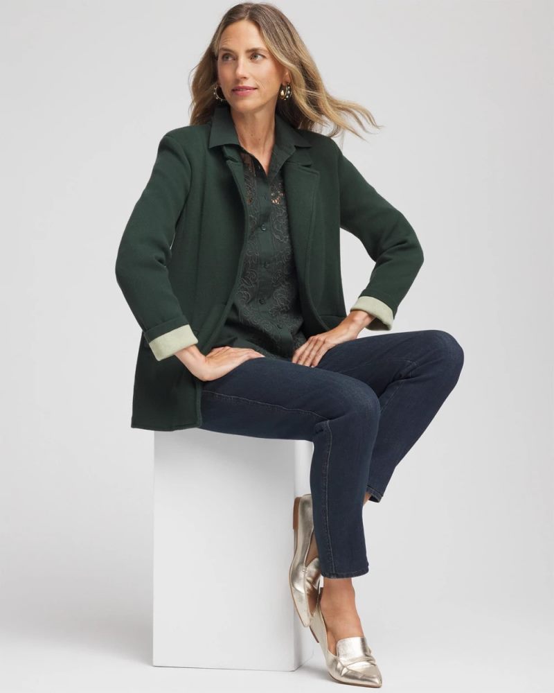 Chicos Single-Breasted Sweater Blazer - DARKEST SPRUCE