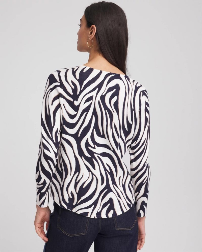 Chicos Ella Zebra V-Neck Pullover Sweater - PASSPORT BLUE
