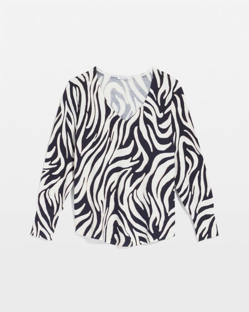Chicos Ella Zebra V-Neck Pullover Sweater - PASSPORT BLUE