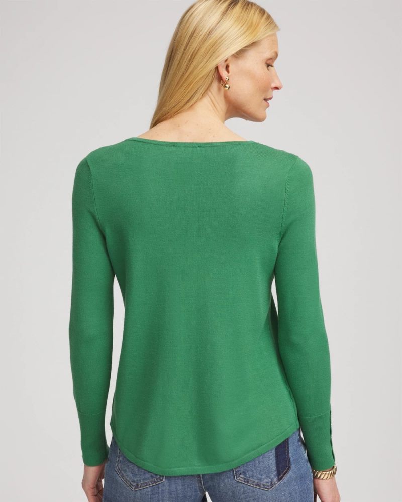 Chicos Ella V-Neck Pullover Sweater - JARDIN GREEN