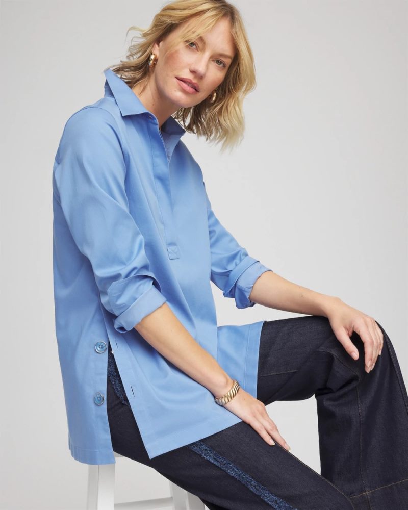 Chicos No Iron Stretch Tunic - TIDAL BLUE