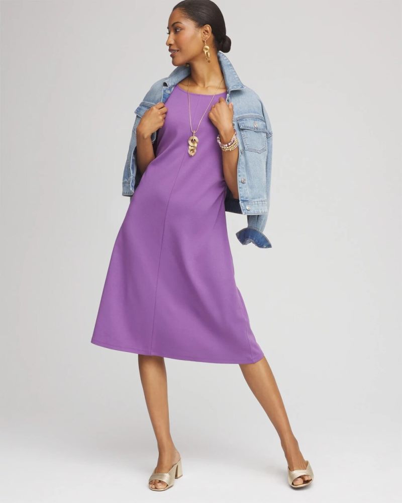 Chicos Fit and Flare Cinched Waist Dress - PLUM SHADE