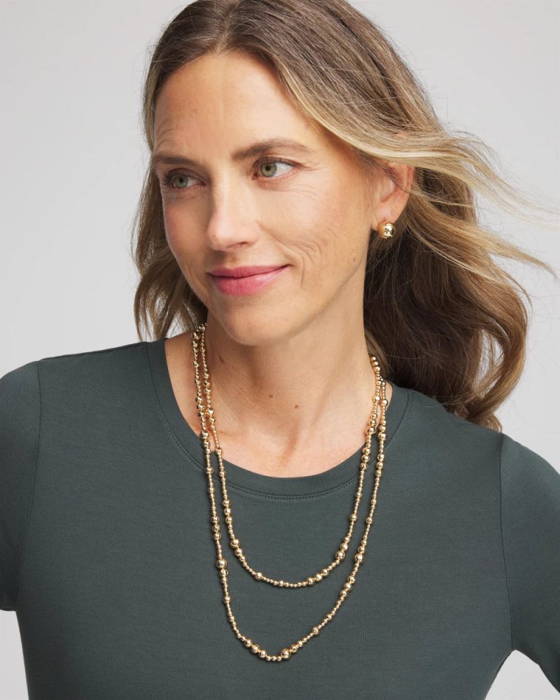 Chicos Goldtone Long Beaded Necklace - GOLD