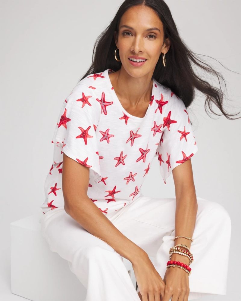 Chicos Starfish Handkerchief-Sleeve Slub Tee - ALABASTER