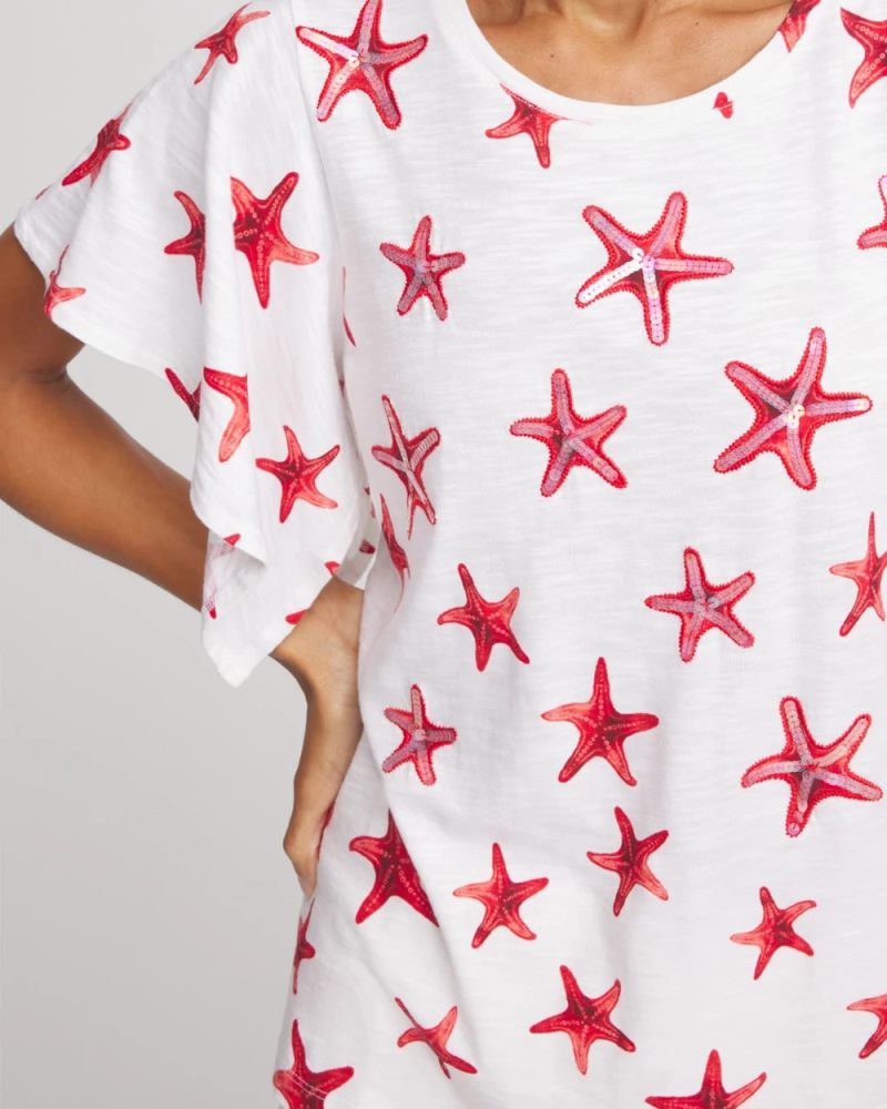 Chicos Starfish Handkerchief-Sleeve Slub Tee - ALABASTER