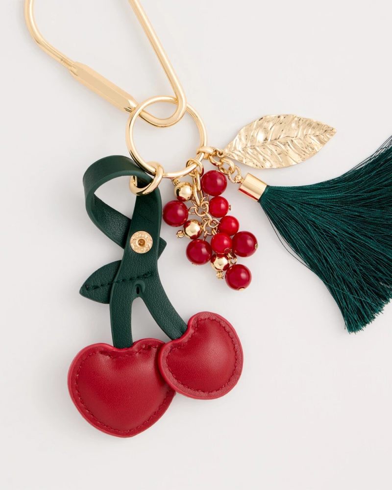 Chicos Faux Leather Cherry Bag Charm Key Chain - RED