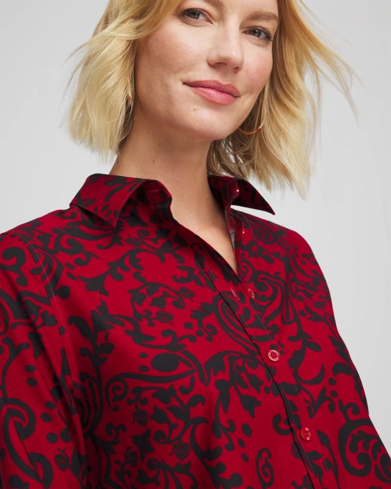 Chicos No Iron Vinstra Scrolls Shirt - CARMINE RED