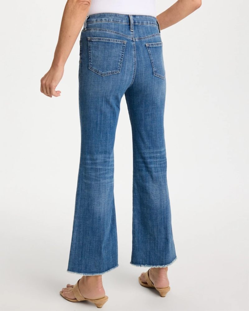 Chicos Girlfriend Frayed Flared Jeans - JESSAMINE INDIGO