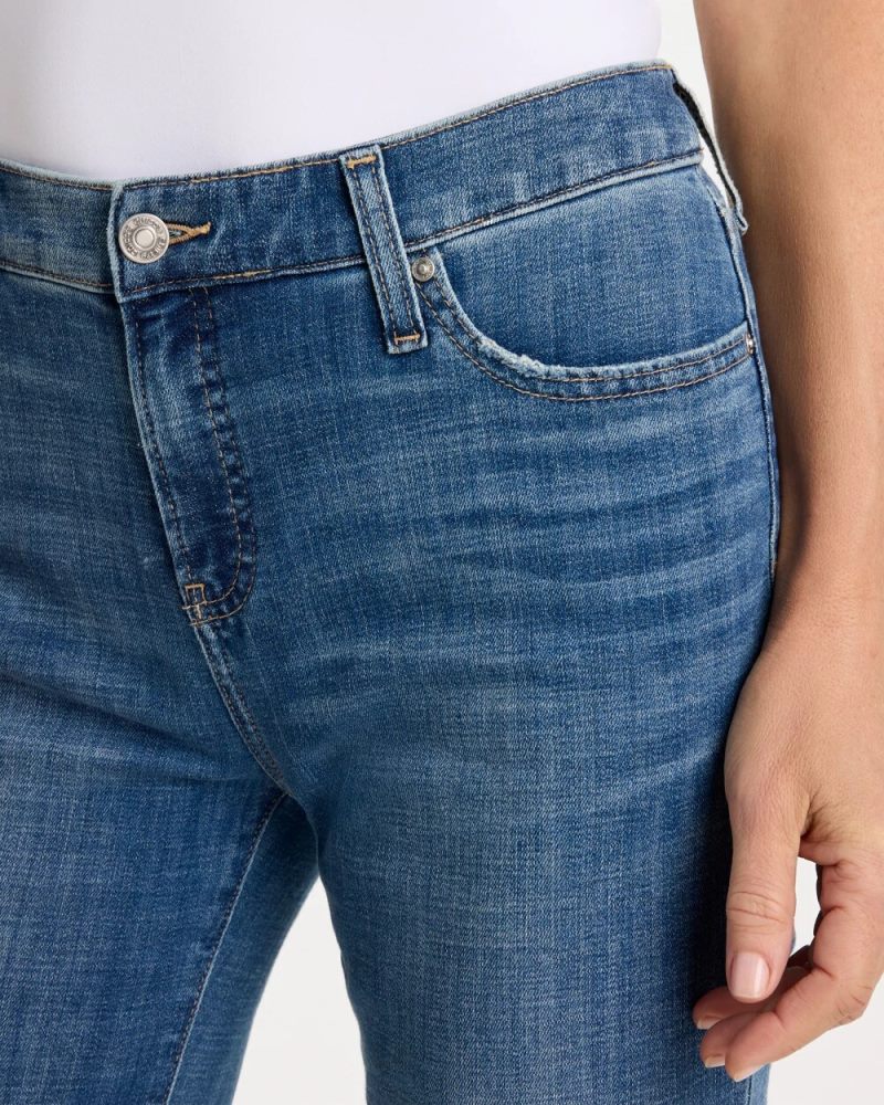 Chicos Girlfriend Frayed Flared Jeans - JESSAMINE INDIGO