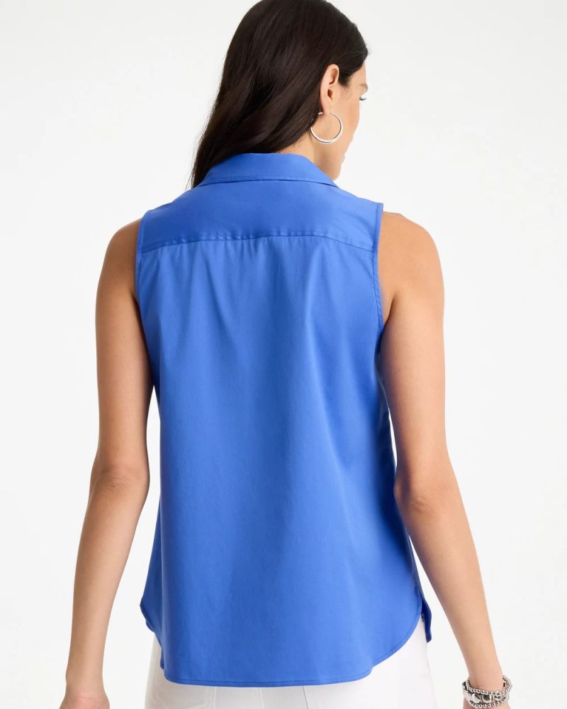 Chicos Cotton-Blend Classic Sleeveless Shirt - AMPARO BLUE