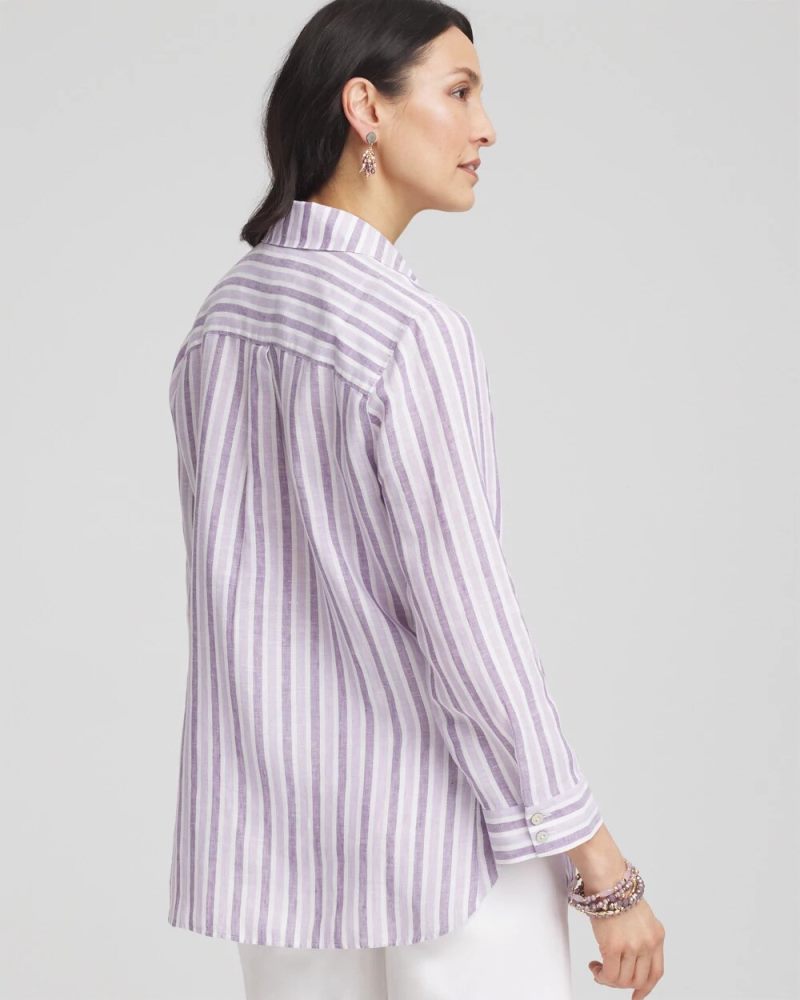 Chicos No Iron Plum Striped Linen Shirt - PLUM SHADE
