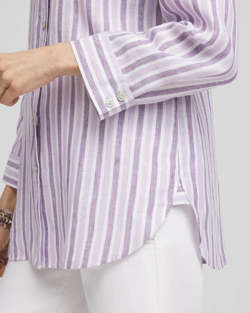 Chicos No Iron Plum Striped Linen Shirt - PLUM SHADE