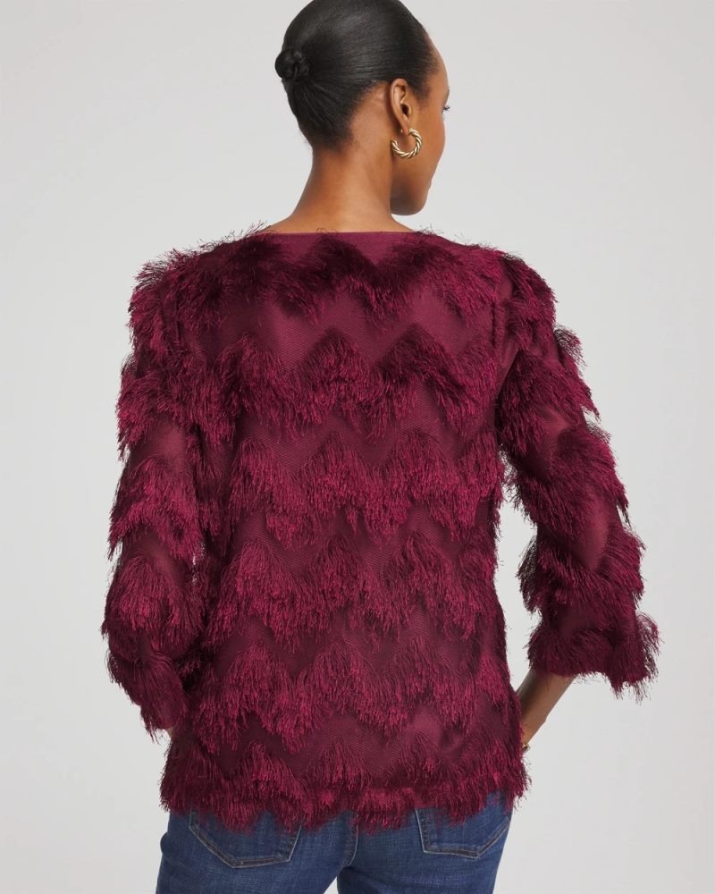 Chicos Chevron Fringe Party Top - DEEP CHIANTI