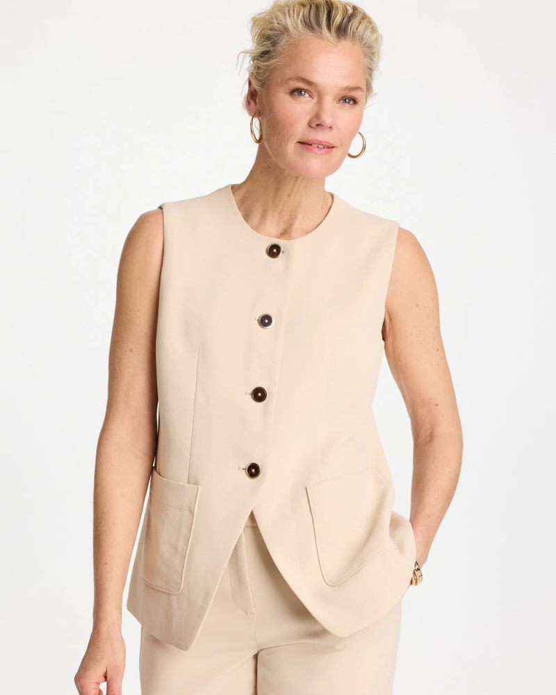 Chicos Split Hem Crepe Vest - PALE SAND