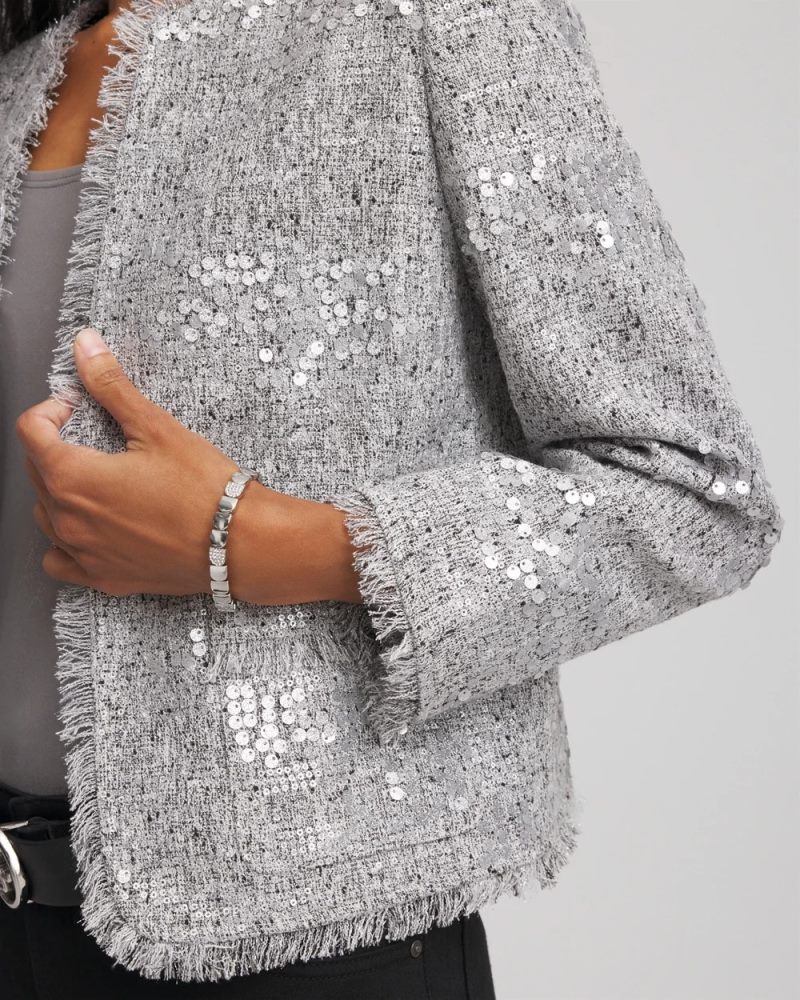 Chicos Silver Sequins Tweed Jacket - SILVER