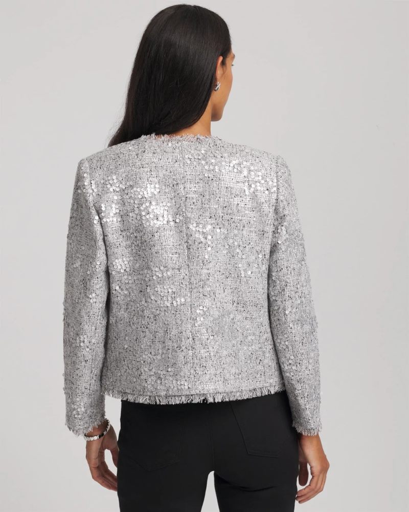 Chicos Silver Sequins Tweed Jacket - SILVER