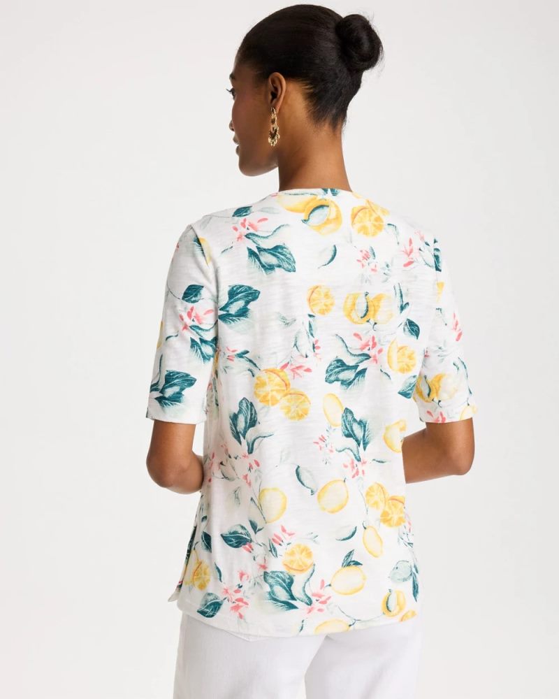 Chicos Cotton Slub Printed Tee - LIMON