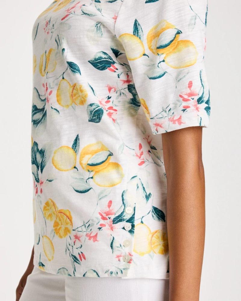 Chicos Cotton Slub Printed Tee - LIMON
