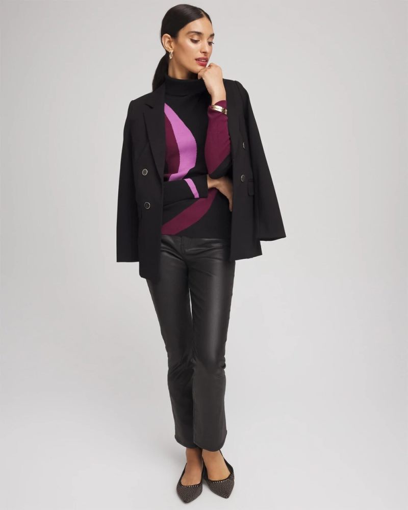 Chicos Ella Turtleneck Intarsia Sweater - BLACK