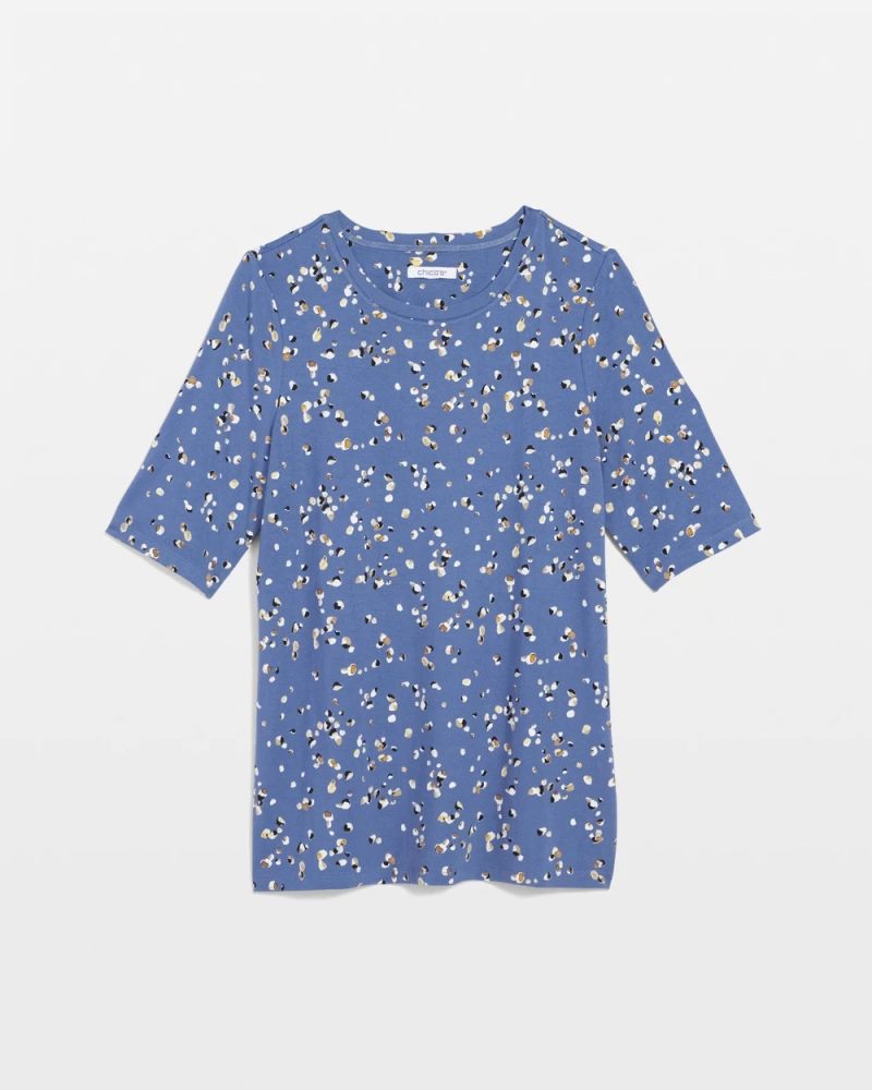 Chicos Printed Elbow Sleeve Tee - BLUE LOTUS