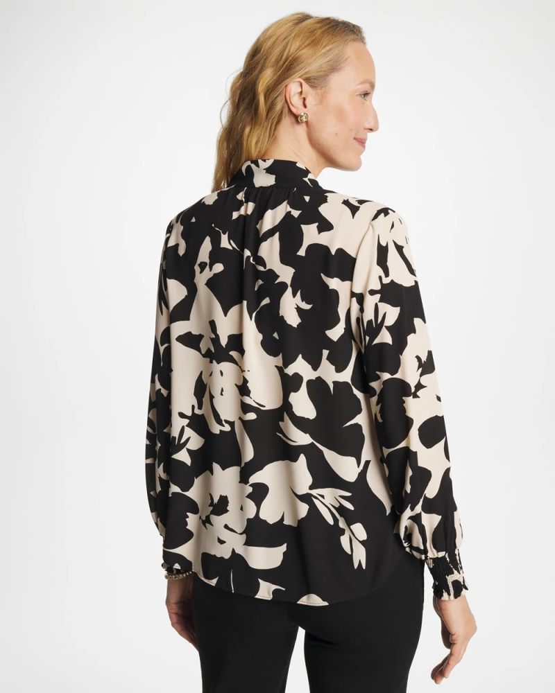 Chicos Crepe Mockneck Blouse - BLACK